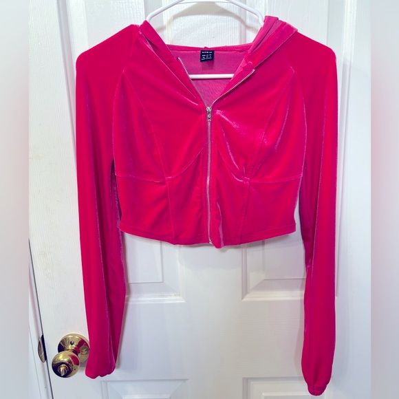 SHEIN EZwear Y2k Hot Pink Velvet Tracksuit Zip-up Hoodie & Pants Womens Size XS - Picture 5 of 14